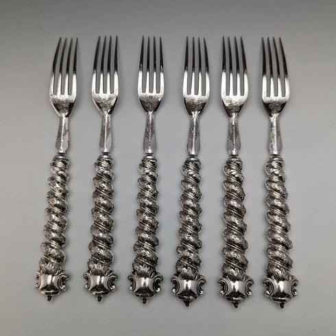 British Antique Solid Silver Handle Cutlery 6 Pair Set MARTIN HALL
